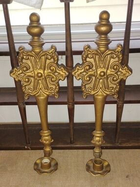 Vintage Ornate Gold Hoda Cast Aluminum Pair - Decorative Sconces Moody Decor